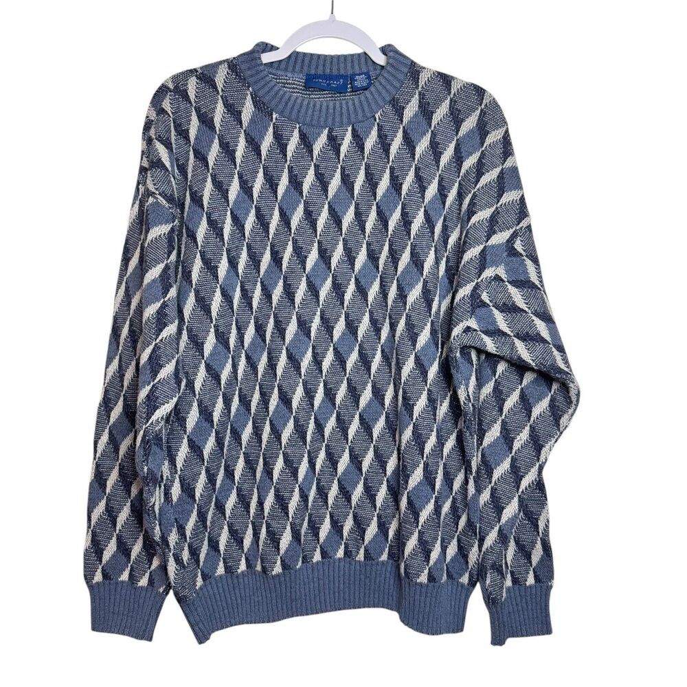 Vintage Towncraft‎ Acrylic Sweater Men's XL Blue Pullover Grandpa Cosby Grunge